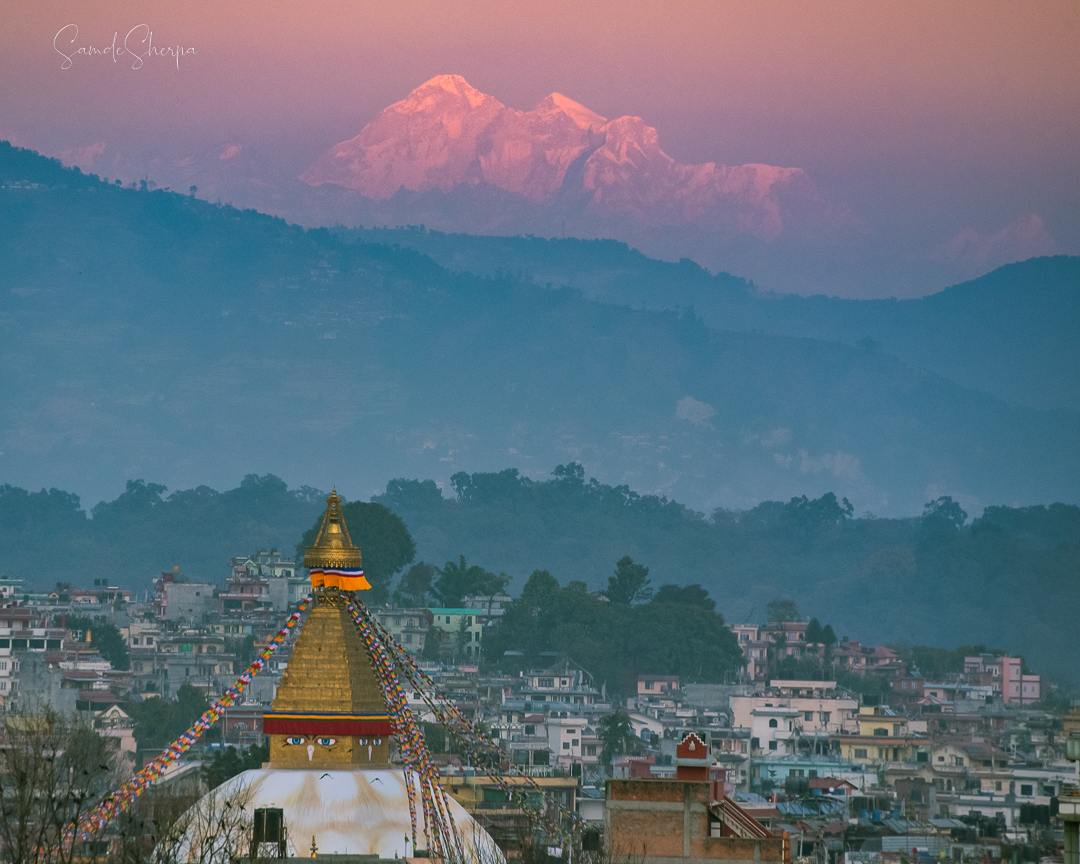 Mount Everest, Annapurna Range, Manaslu Range & Ganesh Himal seen from