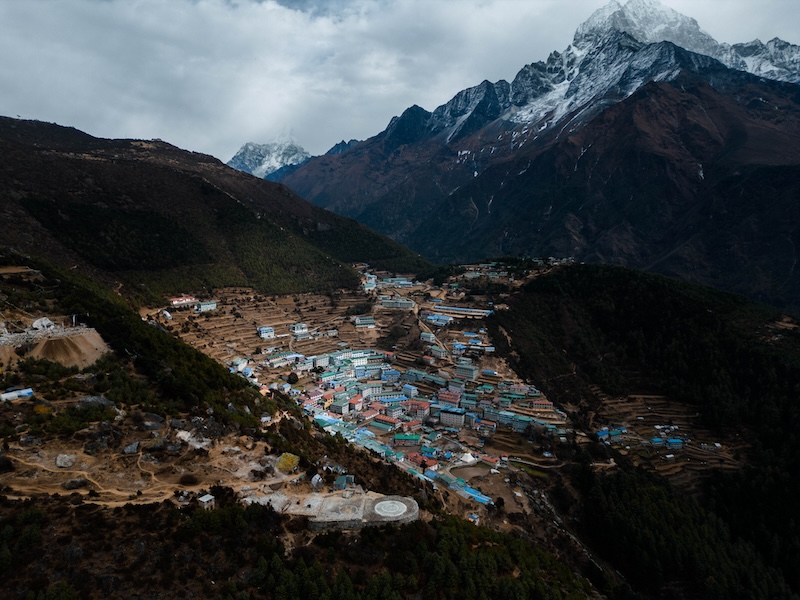 Namche Bazaar (3440 m) lies in the Khumbu region of Nepal, and is a major stop-off point for trekkers and climbers heading for Mount Everest Base Camp.