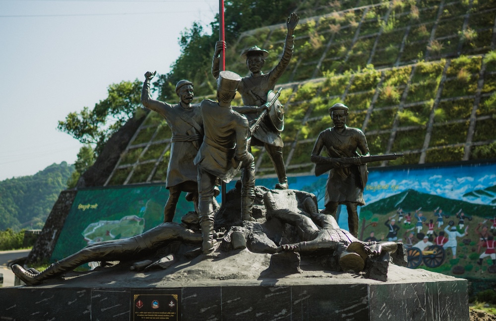 A memorial depicting the Gorkhali soldiers who fought and defeated the East India Company forces at the Battle of Sindhuli Gadhi.