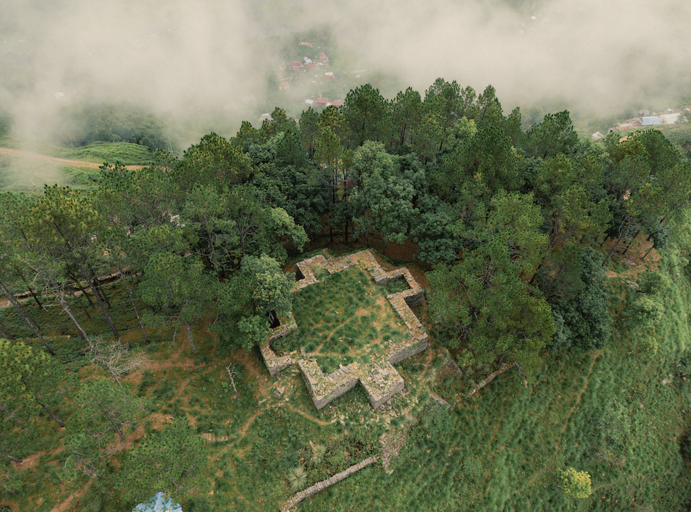 An aerial view of Liglig Kot, the historic hilltop fort where Drabya Shah's capture of the territory in 1559 marked the beginning of the Shah dynasty's rise in Gorkha.