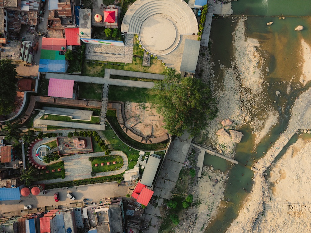 An aerial glimpse of Jitgadhi Fort beside the flowing Tinau River.